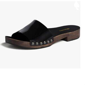 Wansseny Black Open Toe Studded Mules Slip on Flatform Low Heel Clogs Sandals